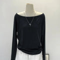Otoño Invierno un hombro algodón manga larga hombro inclinado ropa de mujer estilo Interior ancho trufa hombro Base camisa