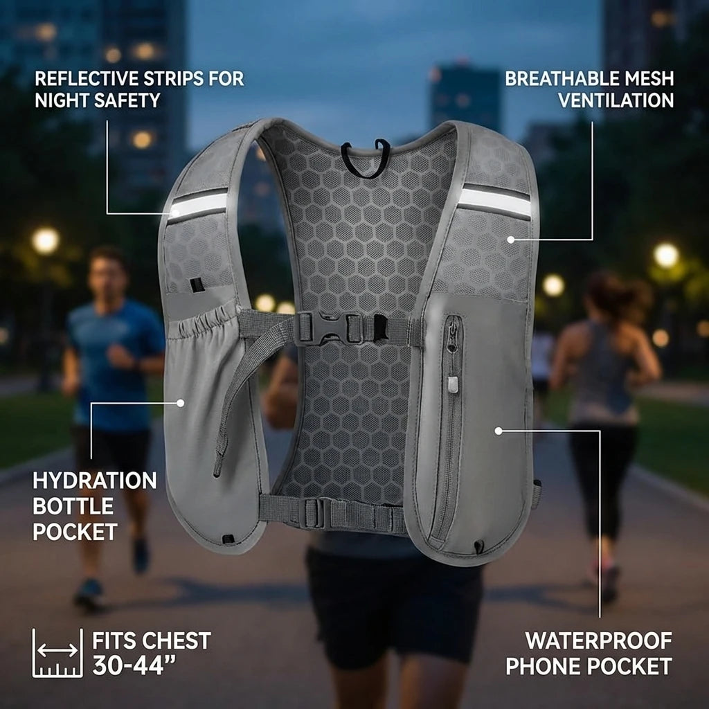 Chaleco de Hidratación Running – Ligero, Reflectante y con Bolsillos