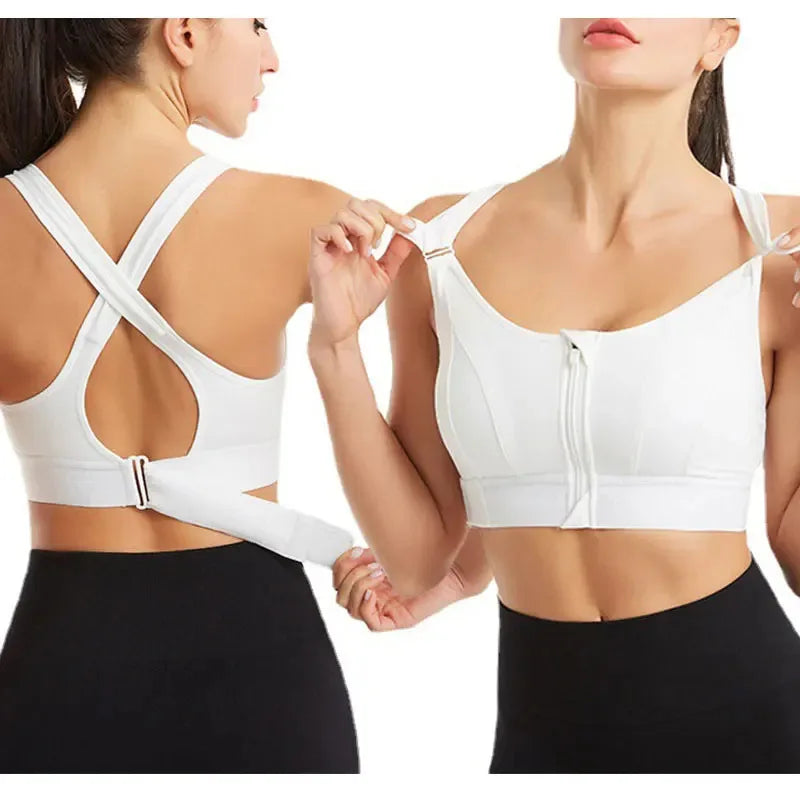 Sujetadores deportivos para mujer, cremallera frontal, correa ajustable, elástico a prueba de golpes, sujetador atlético para Fitness, Top corto ajustado para Yoga