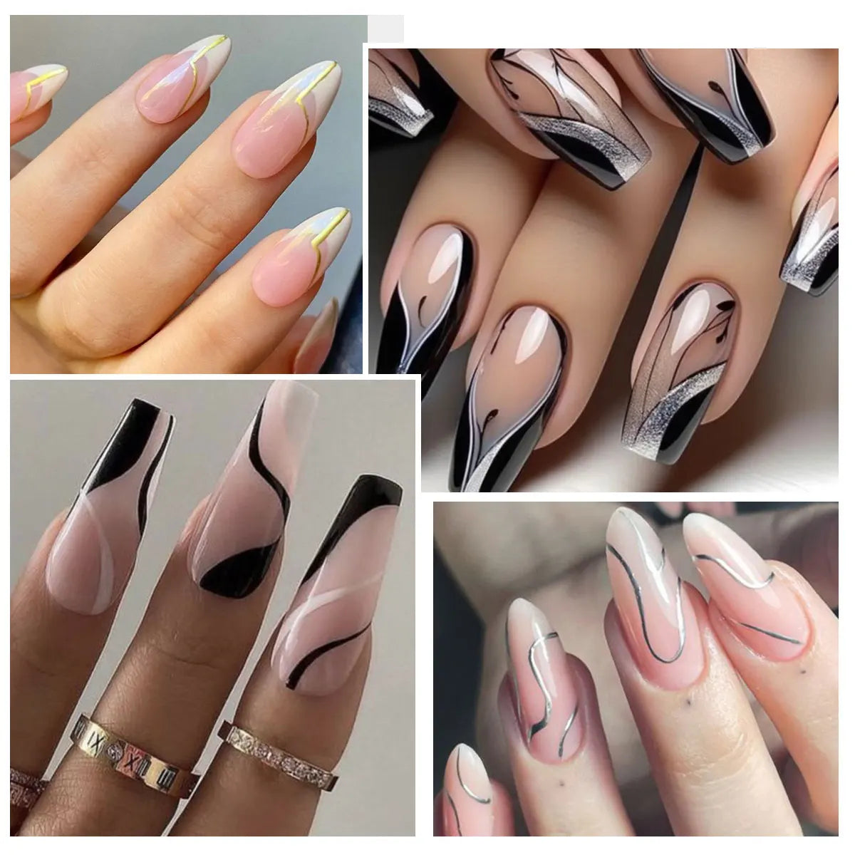 Kit de esmalte de Gel para delineador de uñas, 4 Uds., negro, blanco, dorado, plateado, suministros para uñas DIY, diseño de manicura Vernis, pintura de dibujo UV/LED, pegamento de Gel