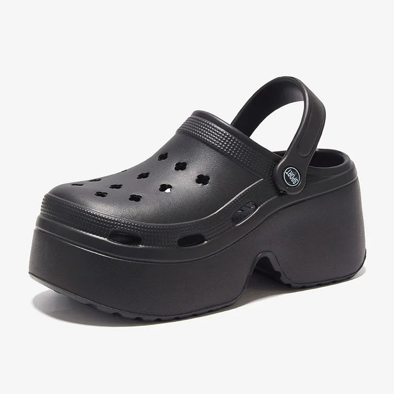 Sandalias de mujer de 9CM de espesor, novedad de 2023, zapatillas de verano, tacón alto, suela suave, zapatos para jardín y playa, zapatos impermeables con agujeros para mujer