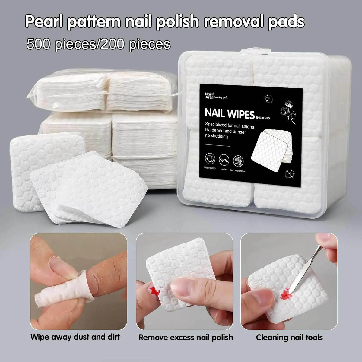 200/500 unids/pack/caja herramientas sólidas y duraderas para uñas Gel de manicura almohadillas quitaesmalte de uñas toallitas sin pelusa envolturas de servilletas