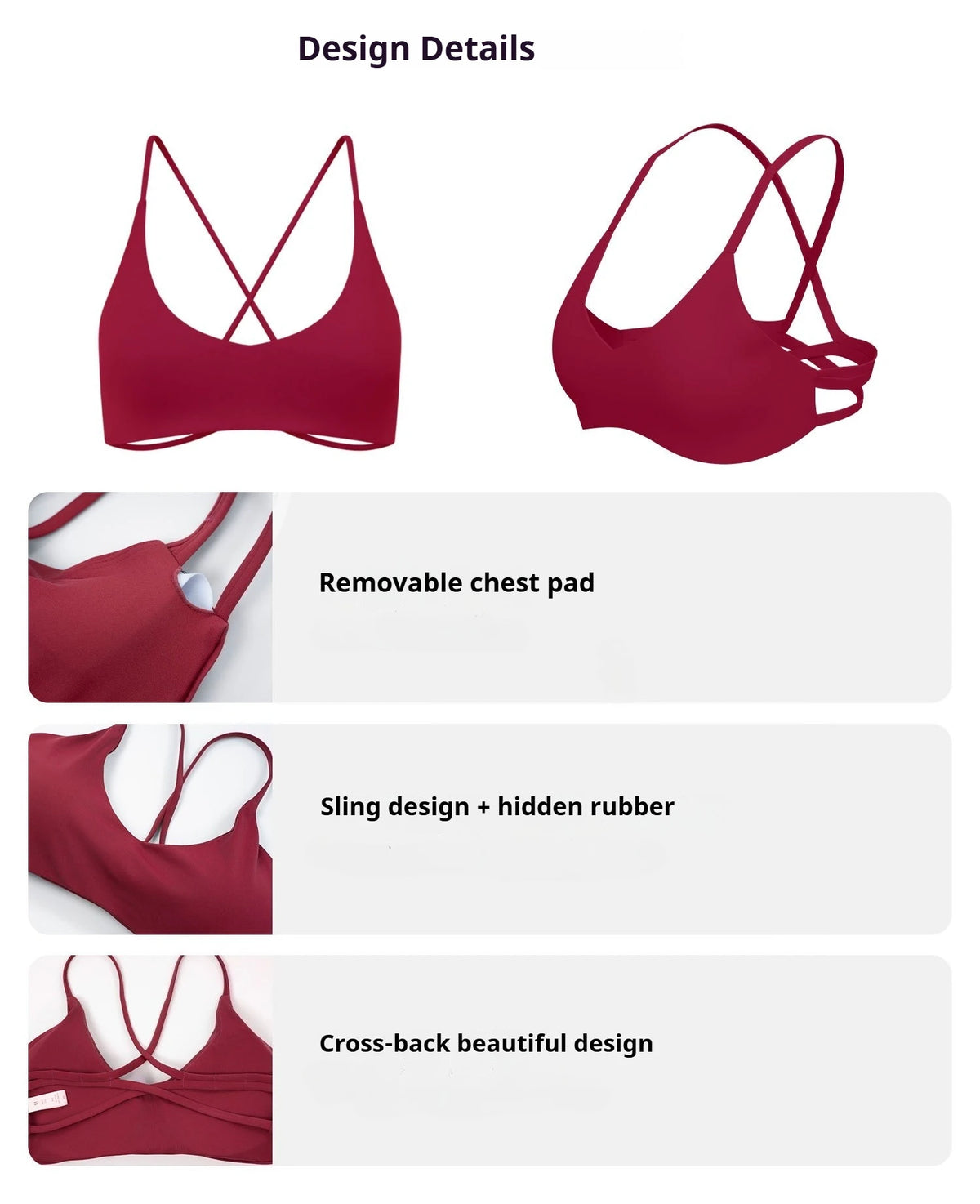 Sujetador deportivo de alto soporte para mujer, ropa interior de gimnasio, top corto push-up con espalda cruzada para yoga, running, entrenamiento, fitness, pilates, color liso