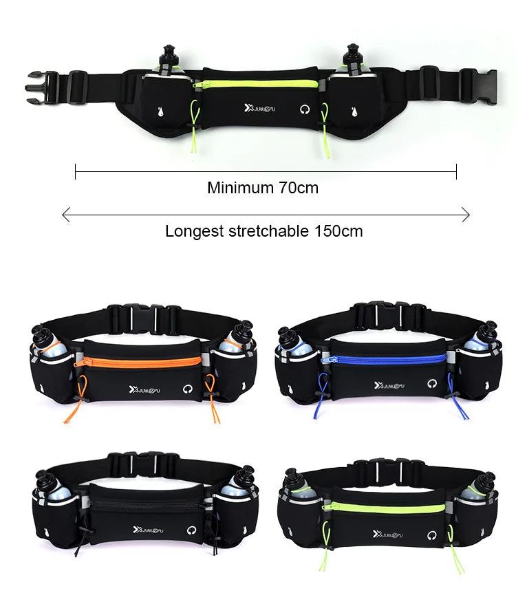 Riñonera deportiva para hombre/mujer, riñonera para correr, maratón, botella de agua para teléfono, riñonera deportiva, cinturón para correr con dos bolsillos