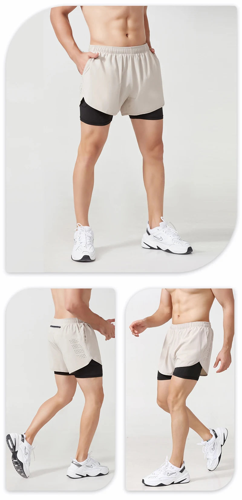 Pantalones cortos para correr para hombre, pantalones cortos negros de doble capa para Fitness de secado rápido, nuevos pantalones cortos deportivos para entrenamiento y culturismo