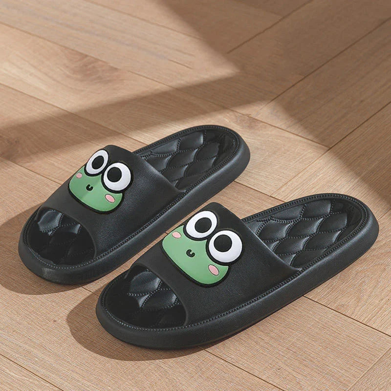 Chanclas antideslizantes para el baño, sandalias suaves de rana de dibujos animados, playa, Verano