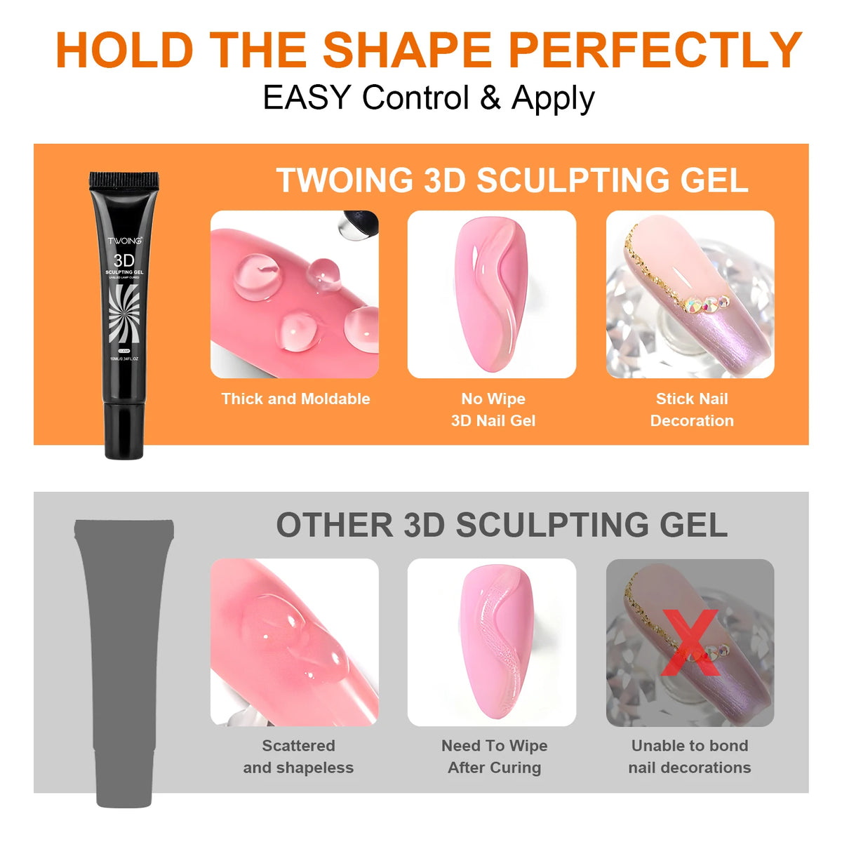 Gel para decoración de uñas 3D de 10 ml: diseños de bricolaje, gel para esculpir resistente al agua, gel para diseño de uñas resistente al agua para tallas y formas intrincadas