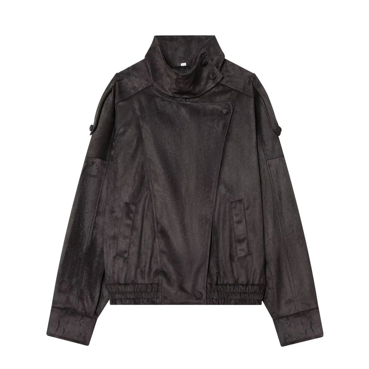 Chaqueta de Mujer Otoño 2026, Nueva Chaqueta Negra de Manga Larga de Cuero Sintético con Textura Granulada, Estilo Motociclista, a la Moda y con Personalidad