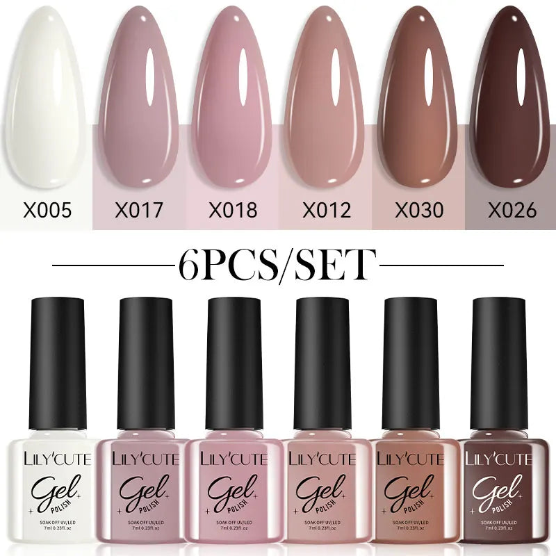 LILYCUTE-Juego de esmaltes en Gel para uñas, barniz semipermanente para manicura UV, serie café, 125 colores, 7ml, 6 unidades por Set