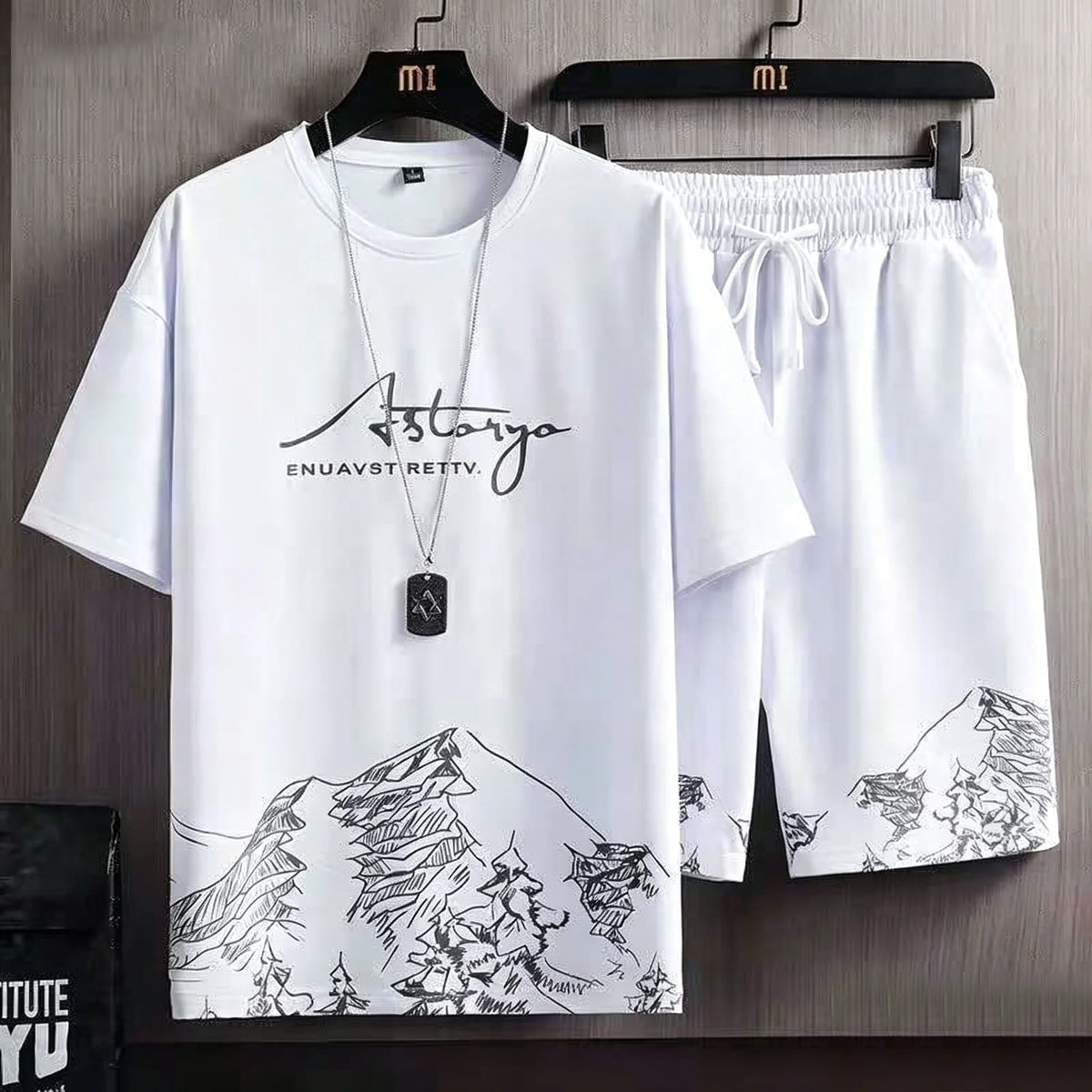 Traje deportivo informal de seda helada para hombre, sudadera estampada, pantalones de chándal para correr al aire libre, deportes, entrenamiento de baloncesto, traje de Fitness de 2 piezas