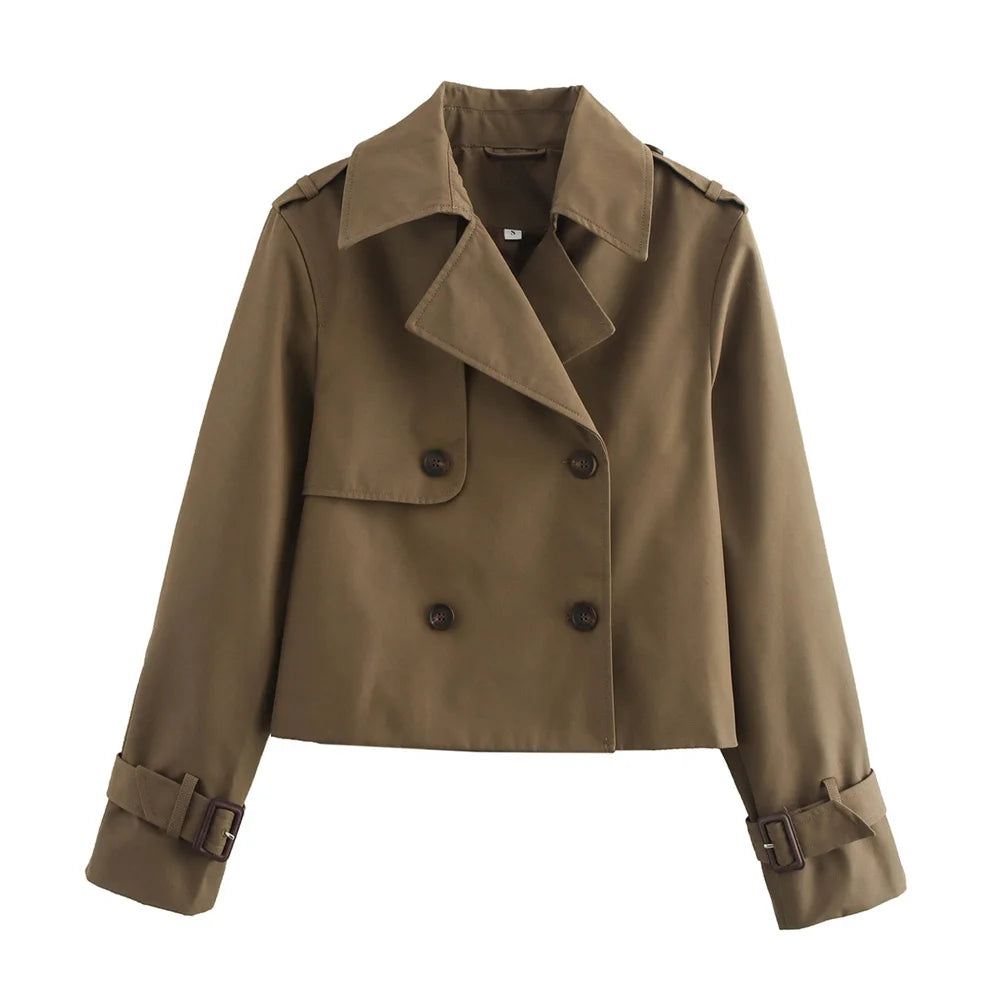 Gabardina recortada Vintage para mujer, chaqueta de primavera y otoño, ropa de calle para mujer, Top de manga larga con doble botonadura, trajes de abrigo elegantes para mujer