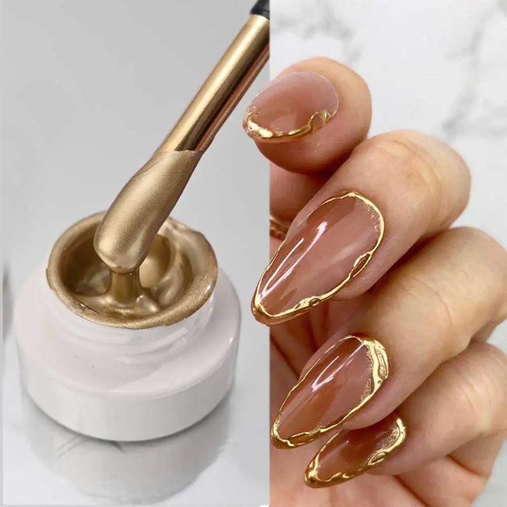 Esmalte de revestimiento de Gel para uñas con pintura metálica dorada, pintura con efecto espejo de Metal 3D, dibujo de Gel para uñas, pincel incorporado, Gel cromado UV