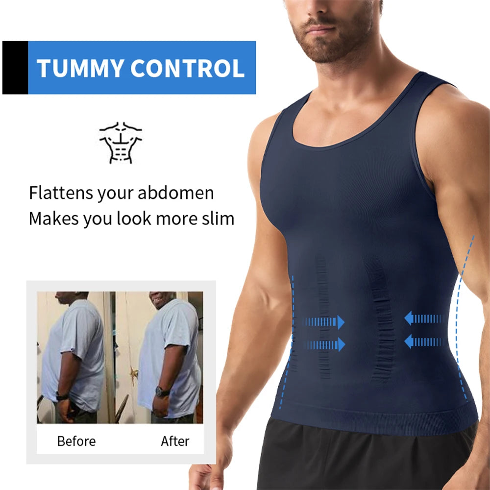 Camisa de compresión para hombre para moldeador de cuerpo, chaleco adelgazante, ropa interior ajustada para abdomen, camiseta sin mangas