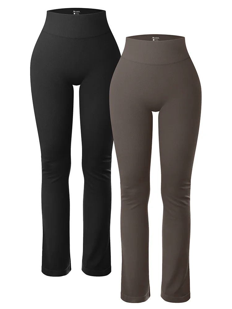 Leggings Sólidos para Mujer, Pantalones de Yoga de Punto Sin Costuras, Pantalones Acampanados, Leggings Deportivos Casuales Ajustados de Cintura Alta con Efecto Levanta Glúteos
