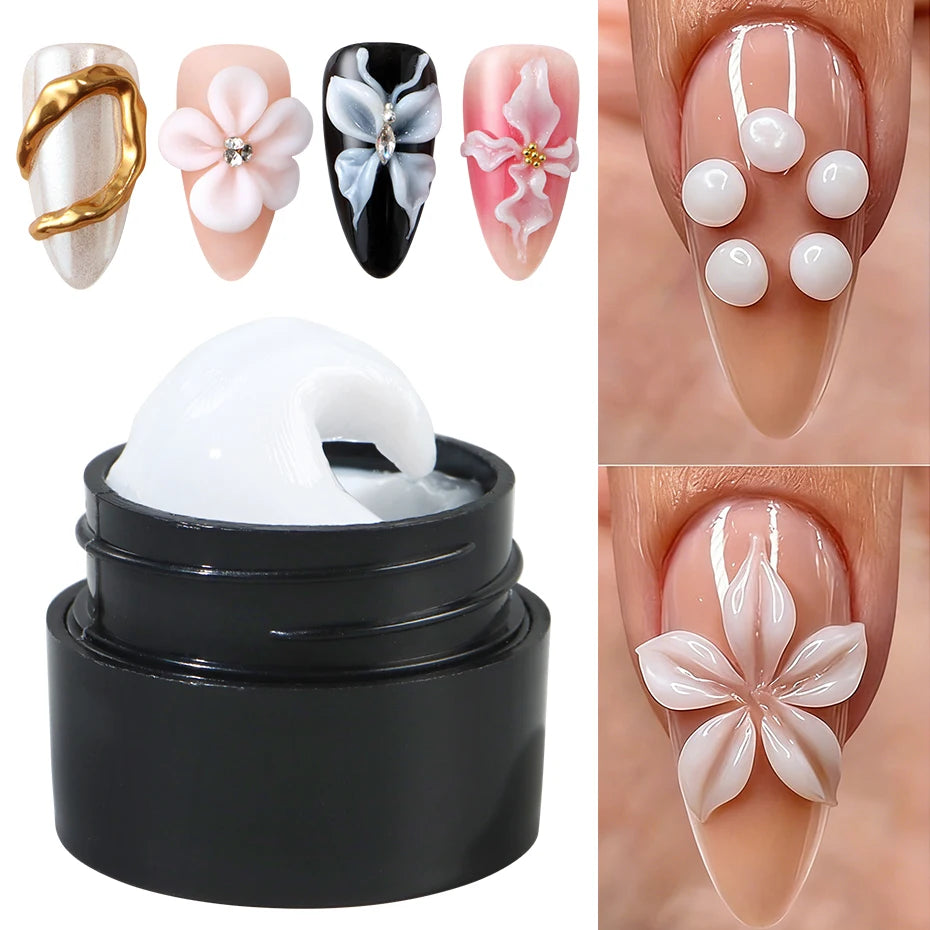 Gel de Escultura 3D Blanco Perla de 5ml para Uñas, Gel de Extensión Antiadherente, Gel para Modelar y Tallar Flores, Decoración de Uñas DIY