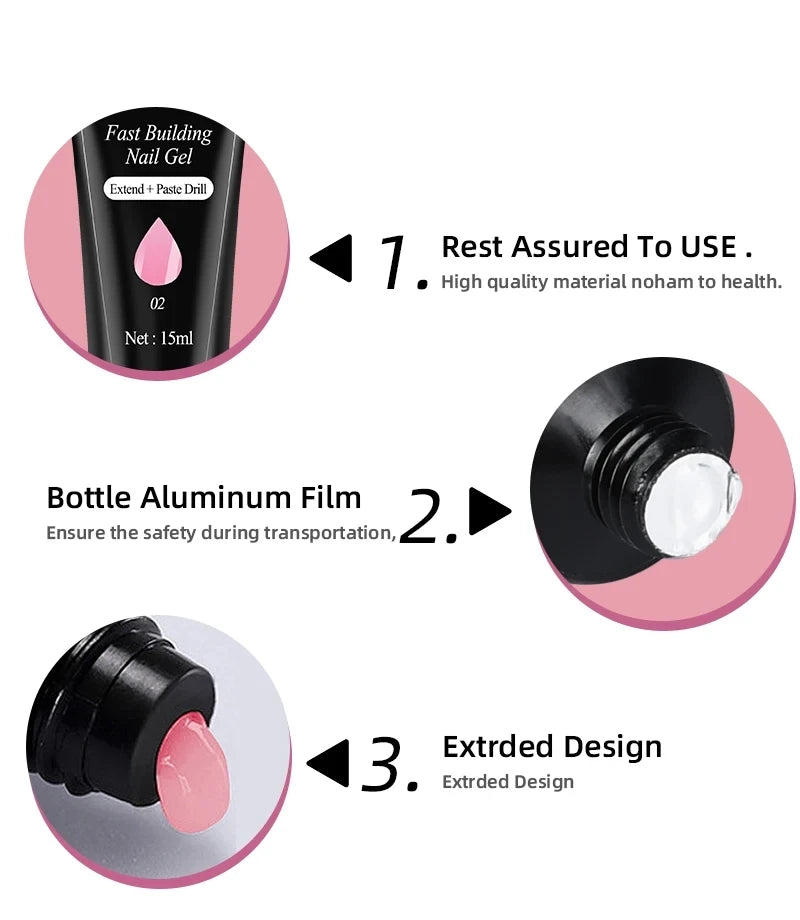 Kit de esmalte de uñas, Kit de uñas acrílico, juego de Gel de uñas de polietileno con lámpara de uñas, extensión de uñas, Gel de brillo, juego de herramientas de manicura de Gel de construcción UV