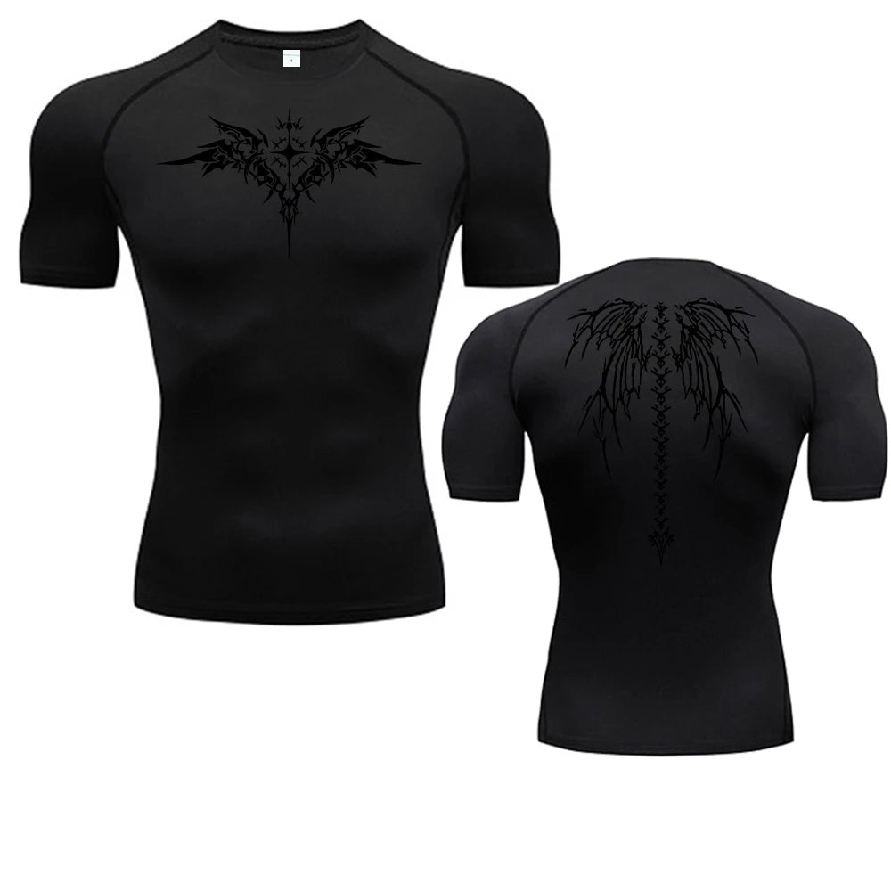 Camiseta de compresión con estampado de Anime para hombre, camiseta para correr, ropa deportiva de secado rápido para gimnasio, camisetas transpirables de manga corta
