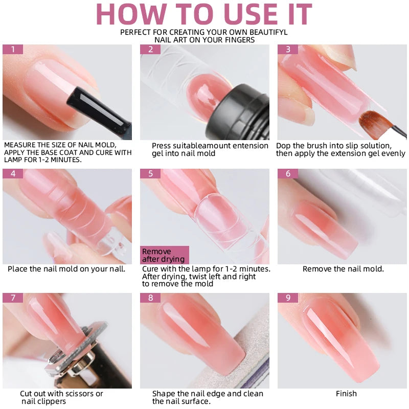 Kit de esmalte de uñas, Kit de uñas acrílico, juego de Gel de uñas de polietileno con lámpara de uñas, extensión de uñas, Gel de brillo, juego de herramientas de manicura de Gel de construcción UV