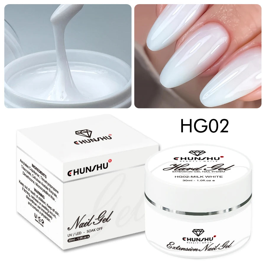 Gel duro de 30ML para extensión de uñas, Gel constructor blanco lechoso, refuerzo autonivelante, Gel para uñas, manicura de camuflaje