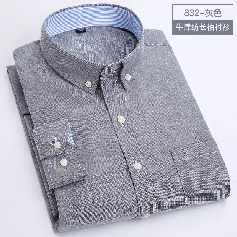 Camisa de Manga Larga para Hombre, Primavera, Verano, Otoño, Invierno, Oxford, Tejido Oxford, Corte Slim, Sin Plancha, Cómoda, Suave, Informal, a la Moda, Sencilla, para el Trabajo