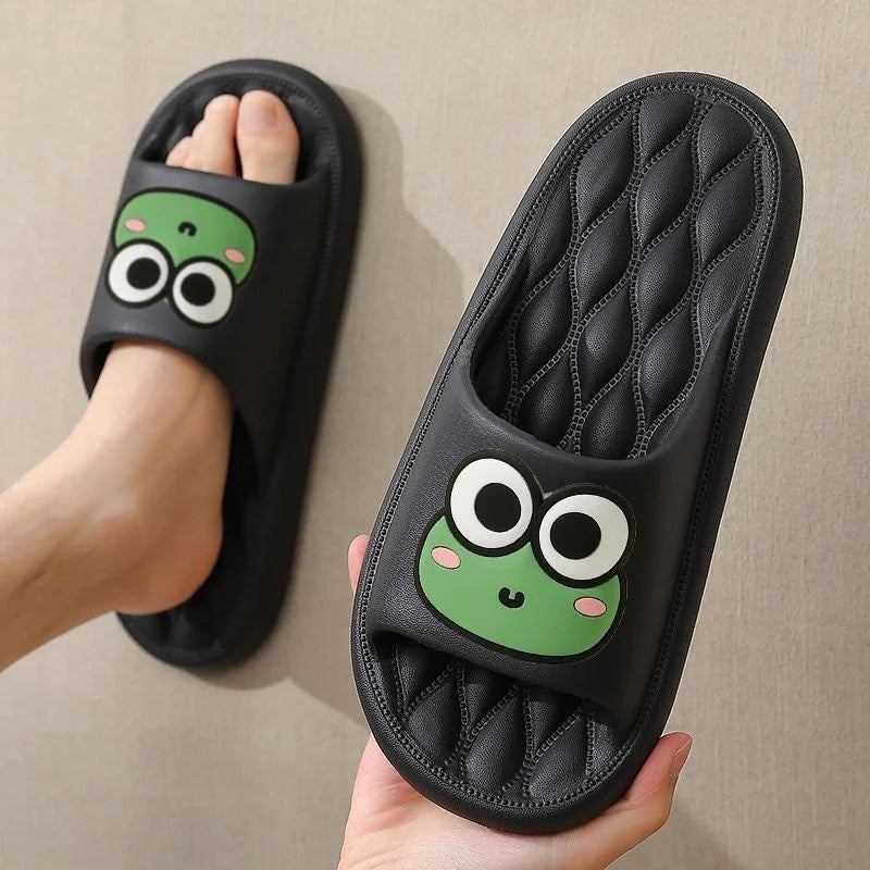 Chanclas antideslizantes para el baño, sandalias suaves de rana de dibujos animados, playa, Verano
