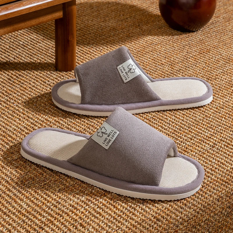 Zapatillas para hombre, zapatillas de casa de interior de suela blanda antideslizantes para primavera y verano, zapatillas cómodas de lino para todas las estaciones