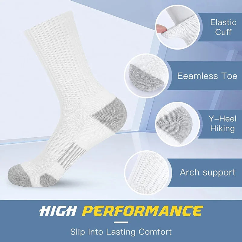 5 pares de calcetines deportivos para hombre, calcetines deportivos para correr hasta la pantorrilla, calcetines transpirables acolchados para exteriores para hombres y mujeres