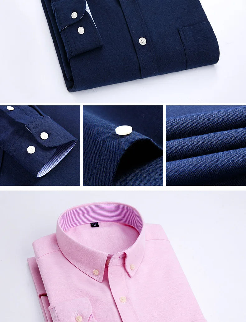 Camisa de Manga Larga para Hombre, Primavera, Verano, Otoño, Invierno, Oxford, Tejido Oxford, Corte Slim, Sin Plancha, Cómoda, Suave, Informal, a la Moda, Sencilla, para el Trabajo