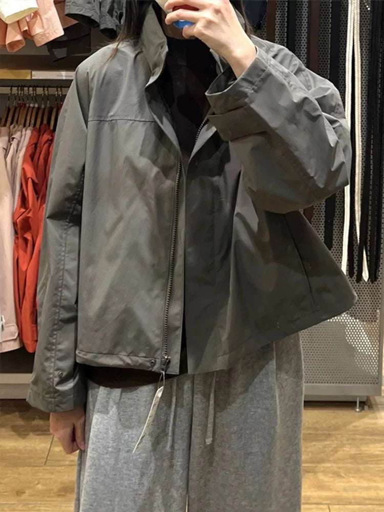 Chaqueta Cortavientos de Primavera y Otoño para Mujer, Chaqueta con Capucha de Alta Calidad, Chaqueta con Cuello Alto, Abrigo Urbano para Mujer