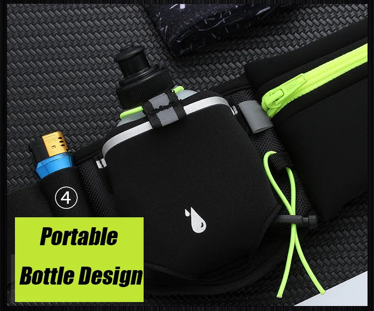Riñonera deportiva para hombre/mujer, riñonera para correr, maratón, botella de agua para teléfono, riñonera deportiva, cinturón para correr con dos bolsillos