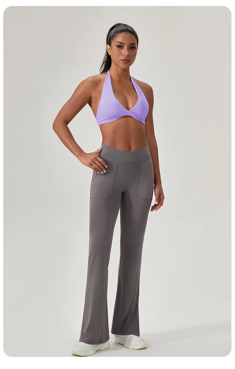 Sujetador deportivo de yoga para mujer, cuello halter con diseño de espalda elegante, sujetador de gimnasio sexy para correr, sujetadores deportivos de fitness