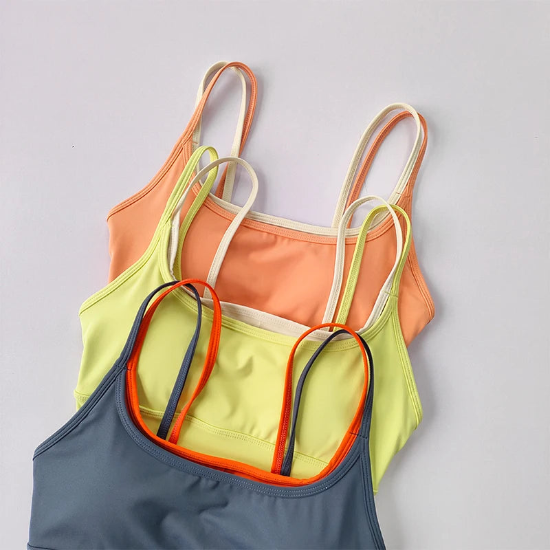 Sujetador deportivo para mujer, chaleco de Yoga con doble correa para el pecho, absorbente de golpes, de secado rápido, moldeador, Fitness, verano