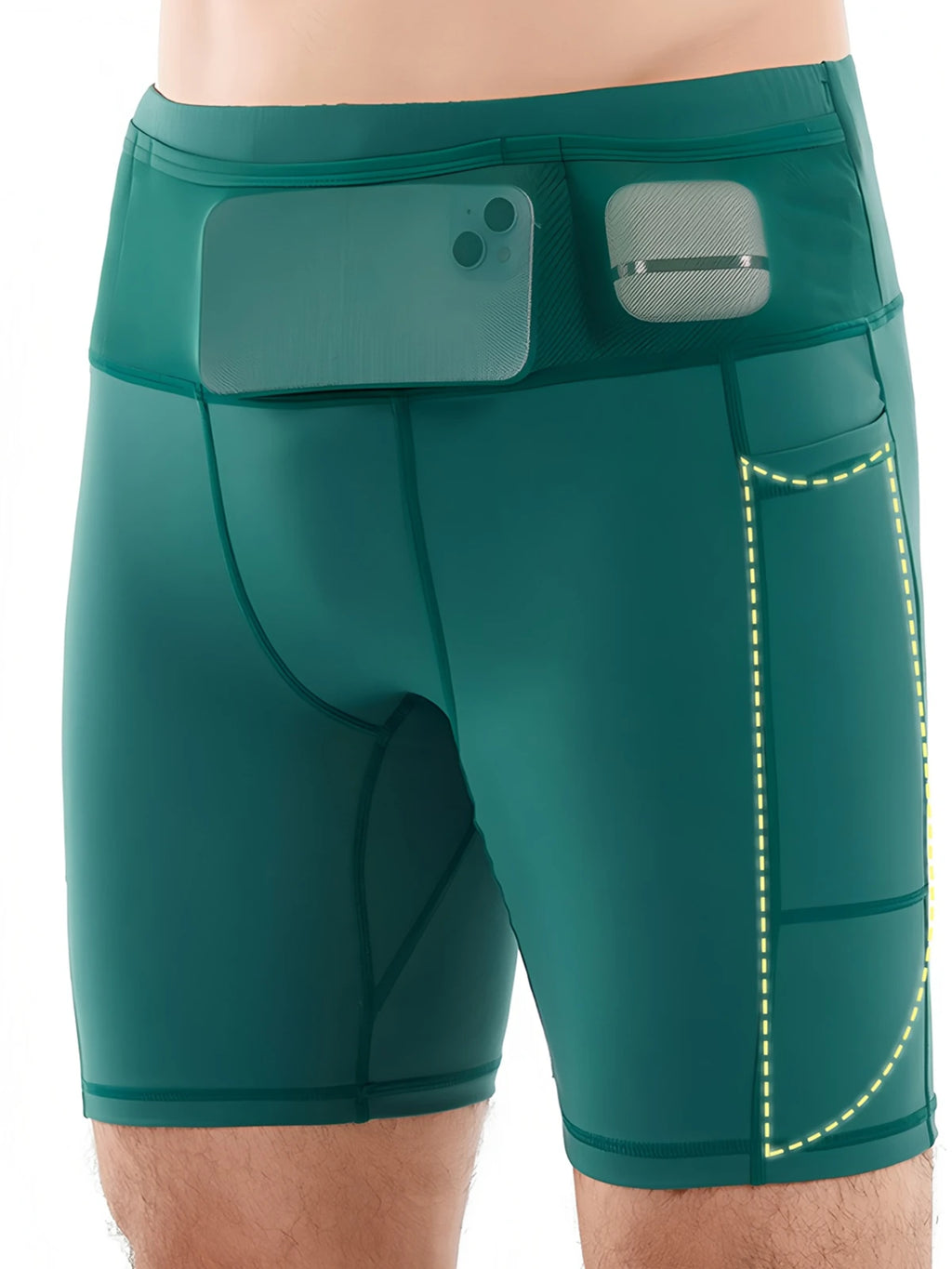 Pantalones Cortos de Running para Hombre con Riñonera, Compresión, Mallas Deportivas para Yoga, Fitness, Deporte al Aire Libre, Secado Rápido