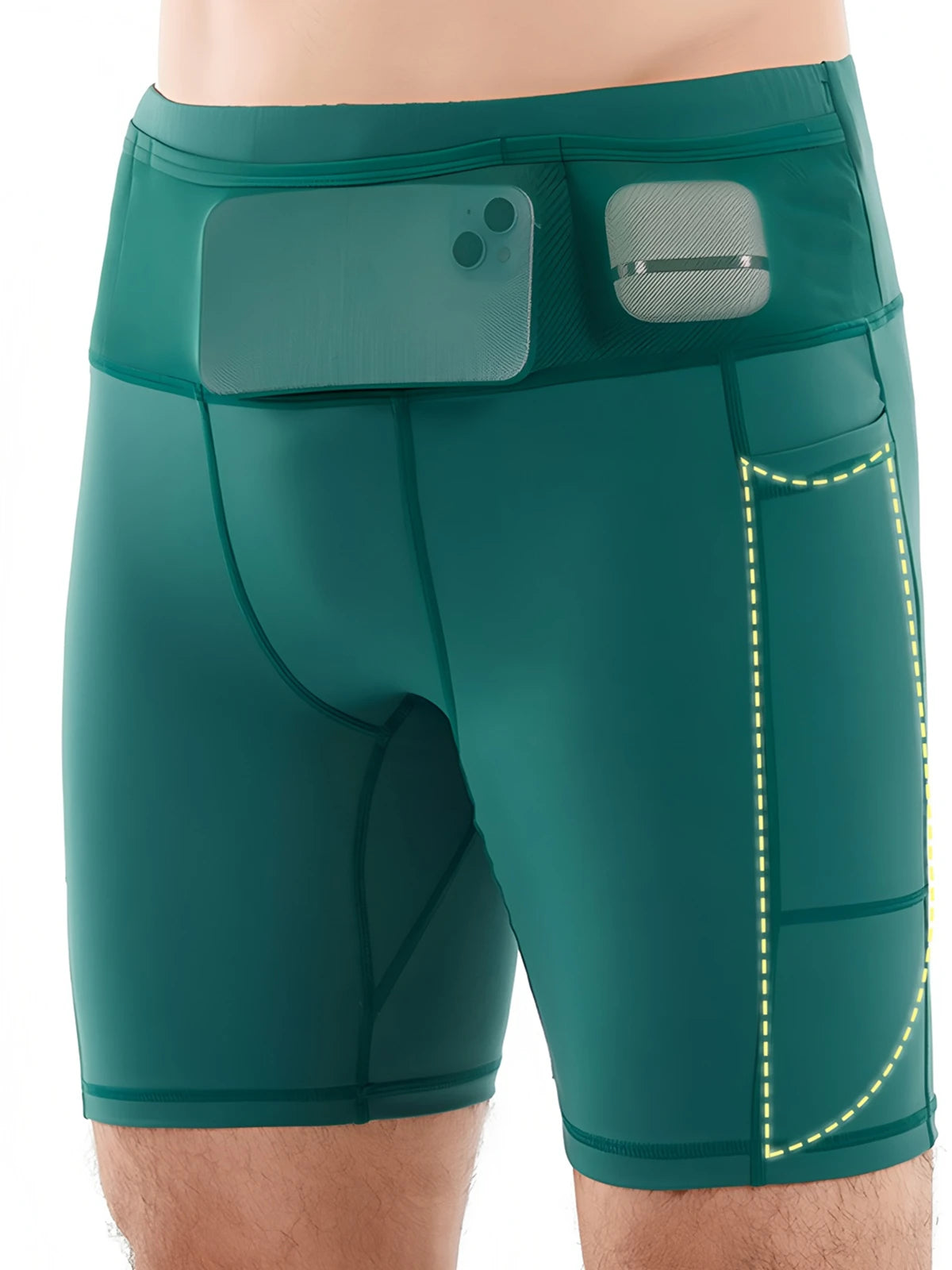 Pantalones Cortos de Running para Hombre con Riñonera, Compresión, Mallas Deportivas para Yoga, Fitness, Deporte al Aire Libre, Secado Rápido