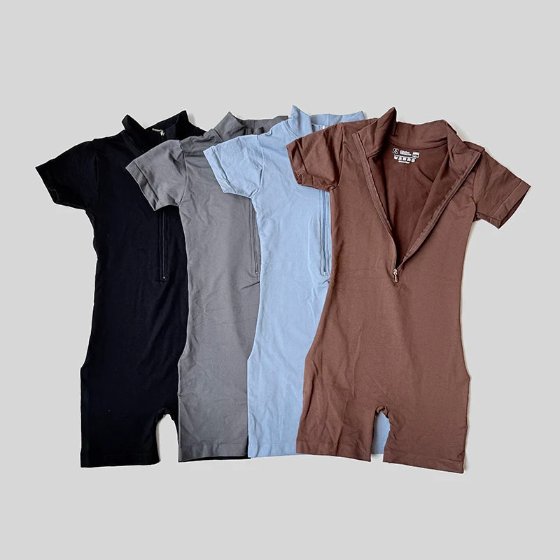 Mono de manga corta con cremallera para mujer, ropa deportiva para gimnasio, Fitness, monos deportivos, ropa de entrenamiento a la moda para correr, verano