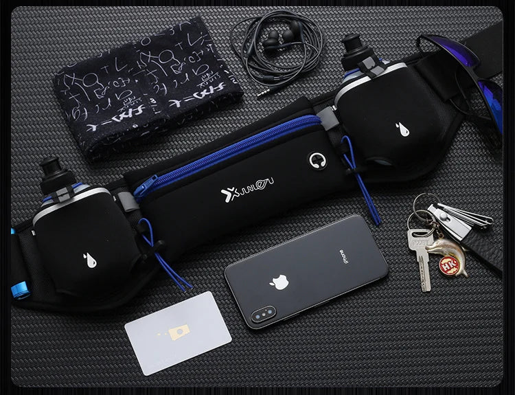 Riñonera deportiva para hombre/mujer, riñonera para correr, maratón, botella de agua para teléfono, riñonera deportiva, cinturón para correr con dos bolsillos
