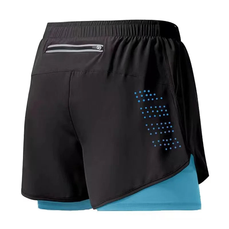 Pantalones cortos para correr para hombre, pantalones cortos negros de doble capa para Fitness de secado rápido, nuevos pantalones cortos deportivos para entrenamiento y culturismo