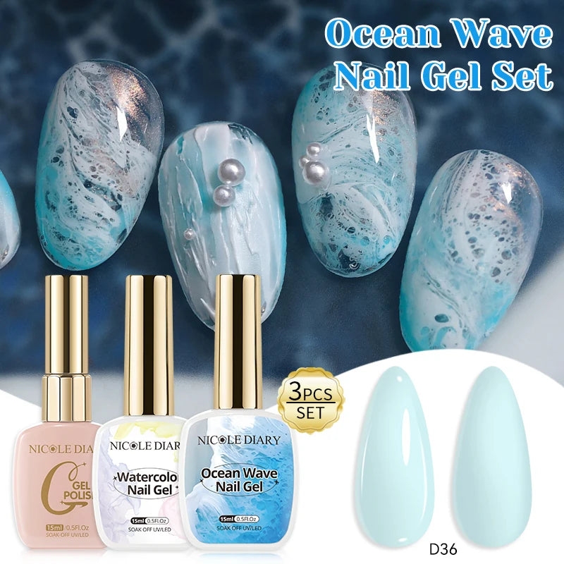 Esmalte de uñas en gel NICOLE DAIRY 15ml, efecto olas de mar, color blanco, para manicura de verano, barniz de uñas UV LED, gel removible para decoración de uñas.