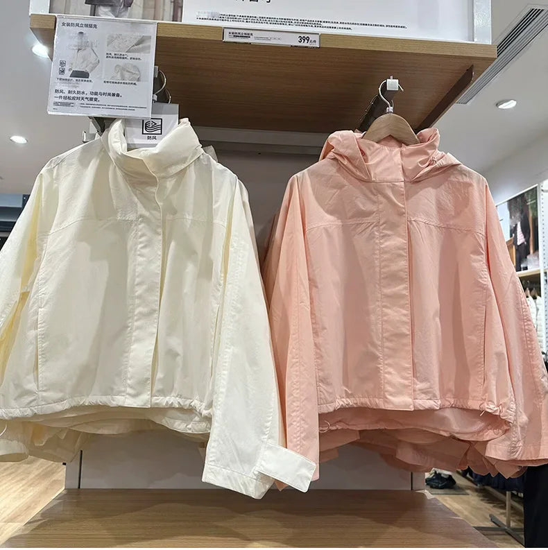 Chaqueta Cortavientos de Primavera y Otoño para Mujer, Chaqueta con Capucha de Alta Calidad, Chaqueta con Cuello Alto, Abrigo Urbano para Mujer