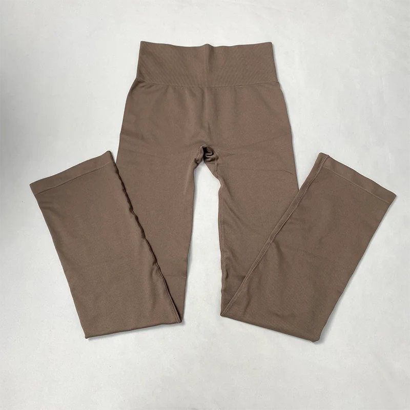 Leggings Sólidos para Mujer, Pantalones de Yoga de Punto Sin Costuras, Pantalones Acampanados, Leggings Deportivos Casuales Ajustados de Cintura Alta con Efecto Levanta Glúteos