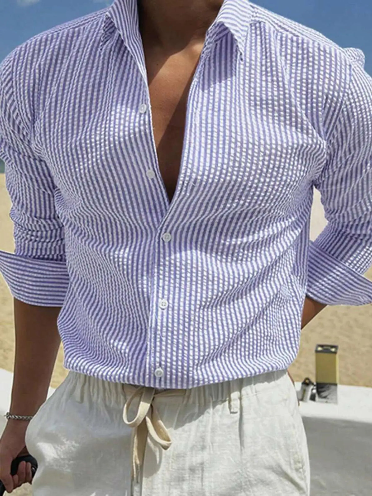 Camisa de Manga Larga a Rayas para Hombre, Corte Holgado, Elegante, Cómoda, Informal, para Todas las Temporadas, Ideal para Actividades al Aire Libre