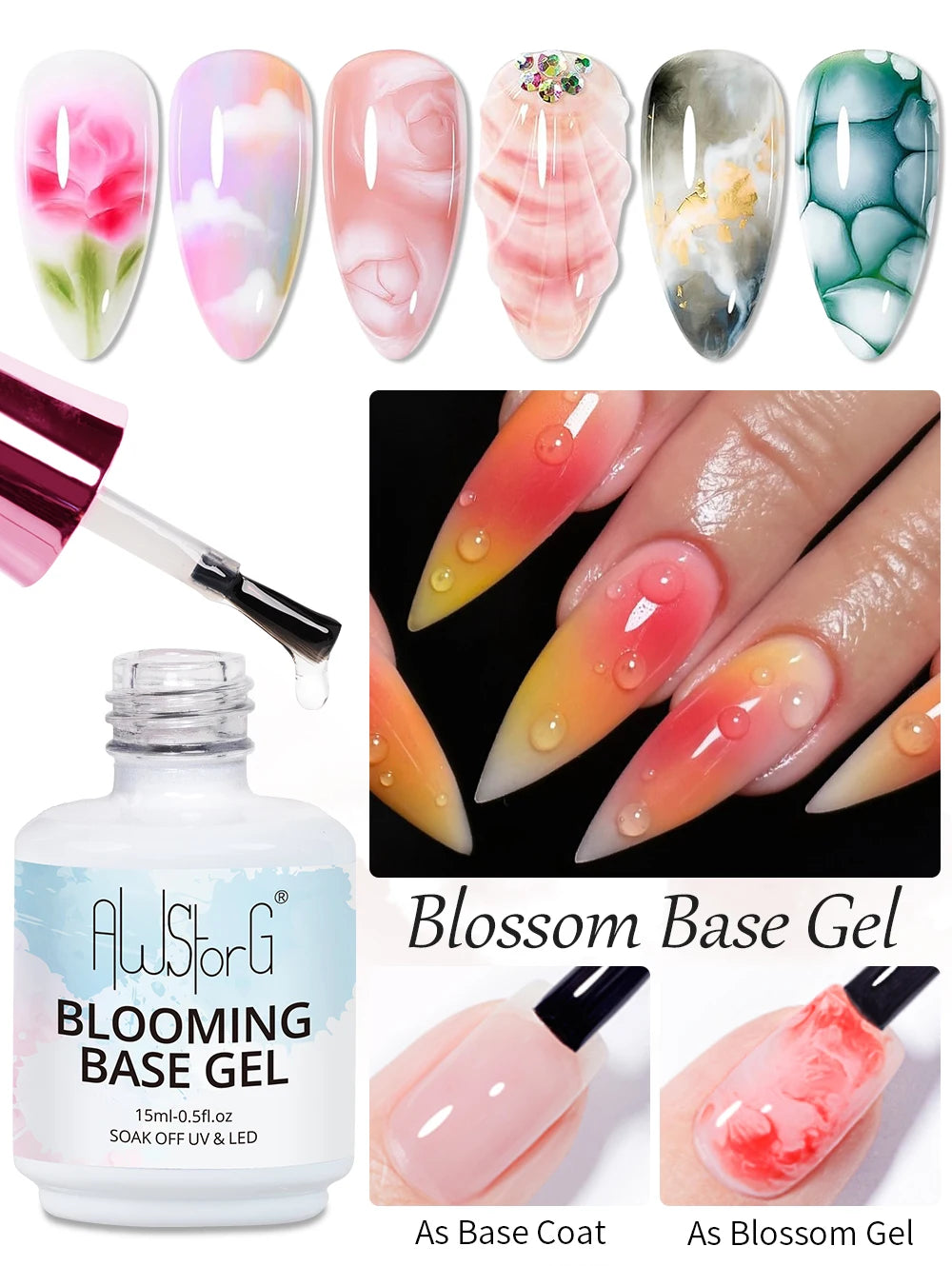 Gel para floración de uñas de 15 ml, gel funcional con efecto de extensión de flores, fácil de aplicar para diseño de uñas, salón en casa, manicura y pedicura