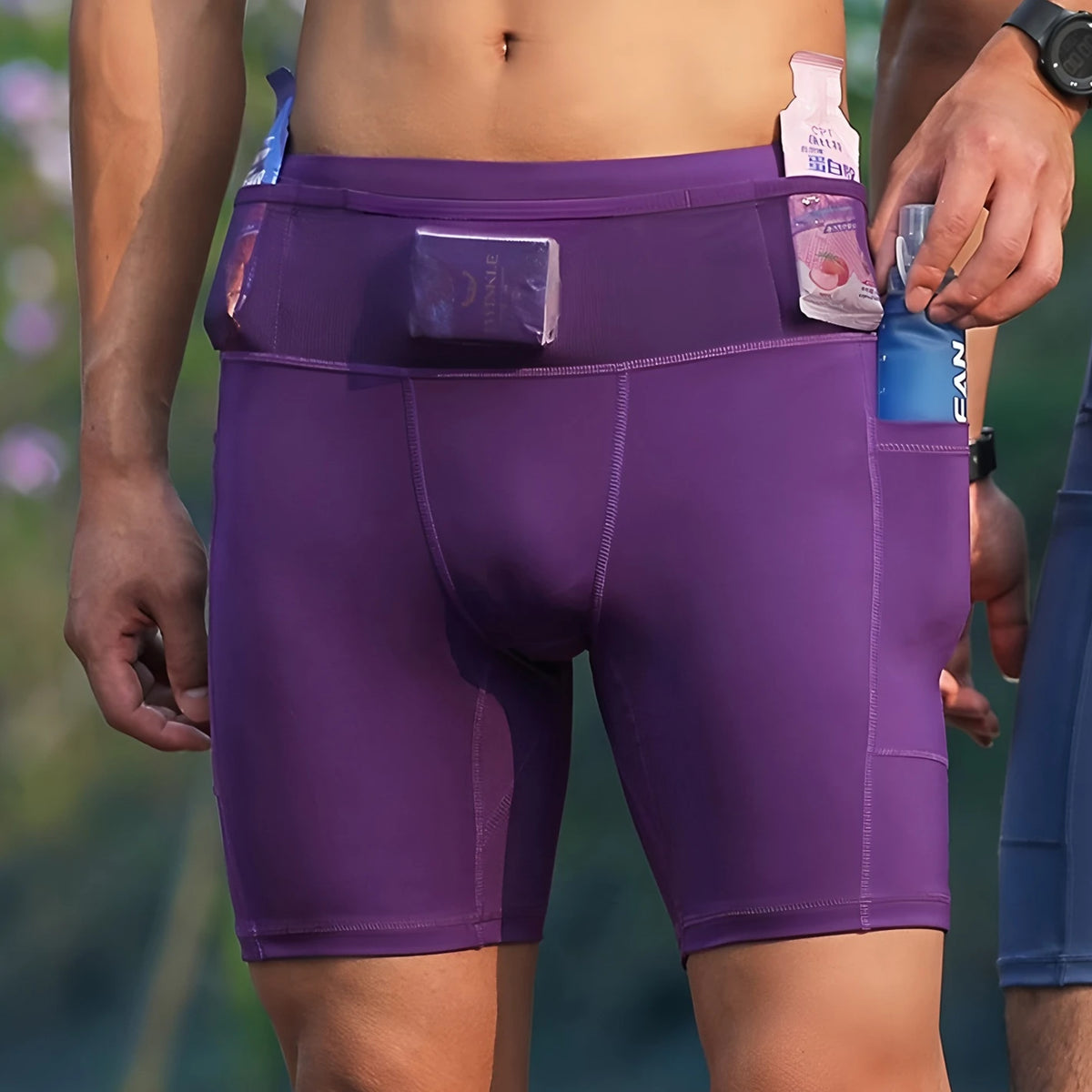 Pantalones Cortos de Running para Hombre con Riñonera, Compresión, Mallas Deportivas para Yoga, Fitness, Deporte al Aire Libre, Secado Rápido