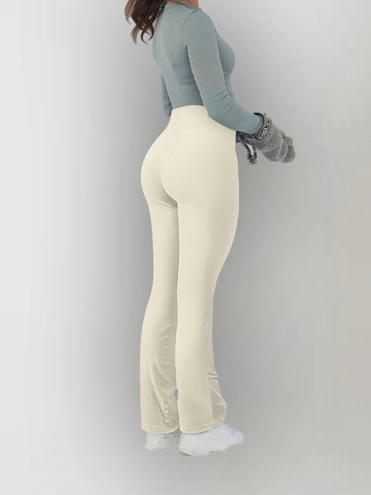 Leggings Sólidos para Mujer, Pantalones de Yoga de Punto Sin Costuras, Pantalones Acampanados, Leggings Deportivos Casuales Ajustados de Cintura Alta con Efecto Levanta Glúteos