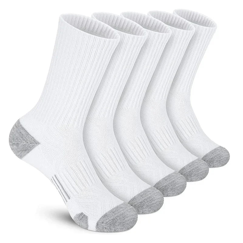 5 pares de calcetines deportivos para hombre, calcetines deportivos para correr hasta la pantorrilla, calcetines transpirables acolchados para exteriores para hombres y mujeres