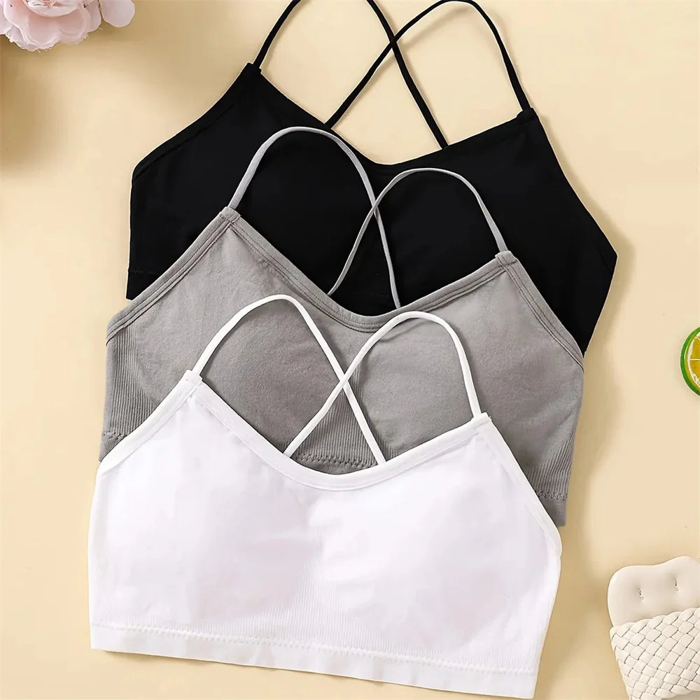 Conjunto de 3 unidades de Sujetador deportivo con tirantes cruzados para mujer, Sujetador deportivo para Yoga, Top para ombligo, Top de tubo para gimnasio y Fitness, sujetador Sexy de belleza transpirable en la espalda