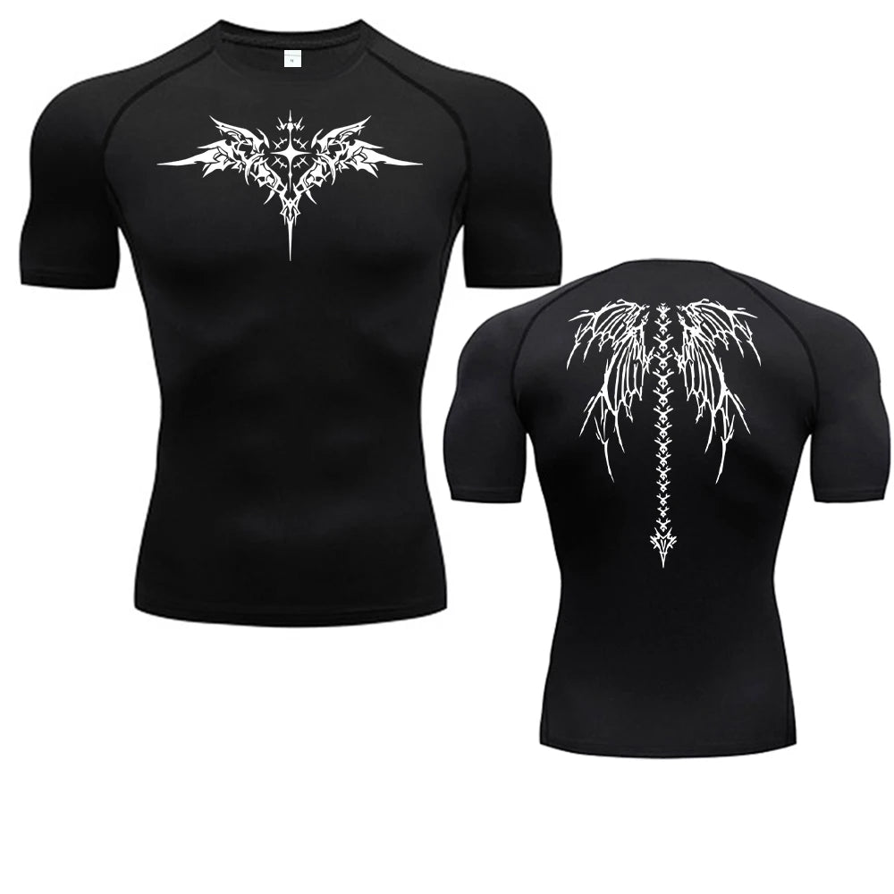Camiseta de compresión con estampado de Anime para hombre, camiseta para correr, ropa deportiva de secado rápido para gimnasio, camisetas transpirables de manga corta