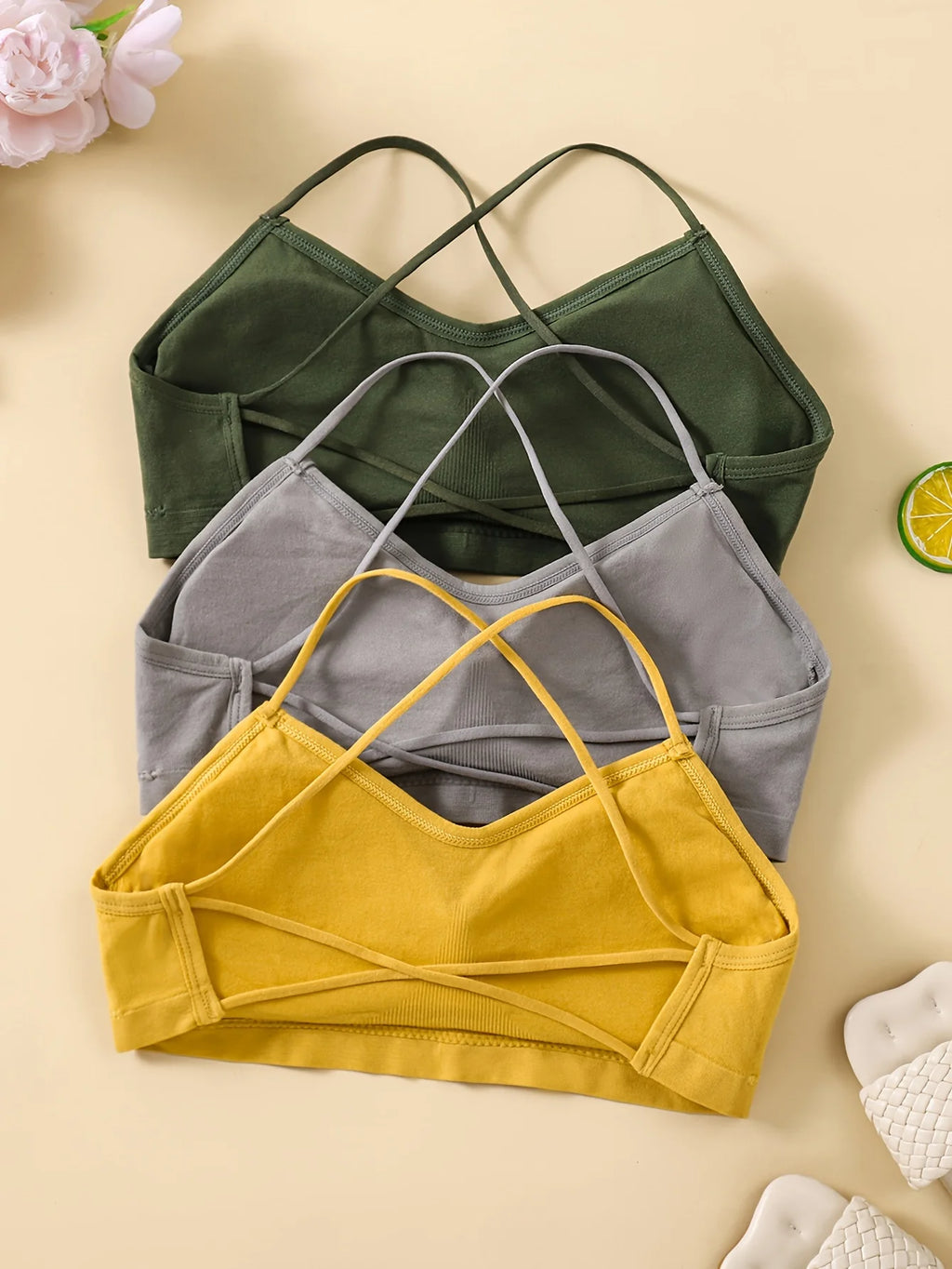 Conjunto de 3 unidades de Sujetador deportivo con tirantes cruzados para mujer, Sujetador deportivo para Yoga, Top para ombligo, Top de tubo para gimnasio y Fitness, sujetador Sexy de belleza transpirable en la espalda