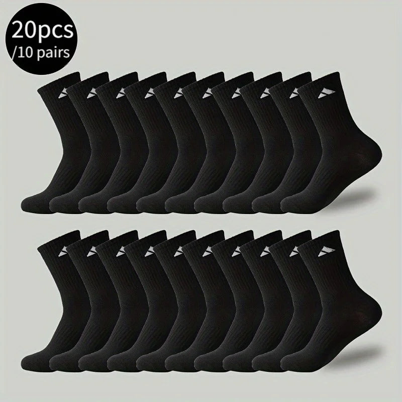 Calcetines deportivos para hombre 20 piezas/10 pares, calcetines deportivos transpirables blancos y negros, calcetines cómodos acolchados para correr, gimnasio y uso diario