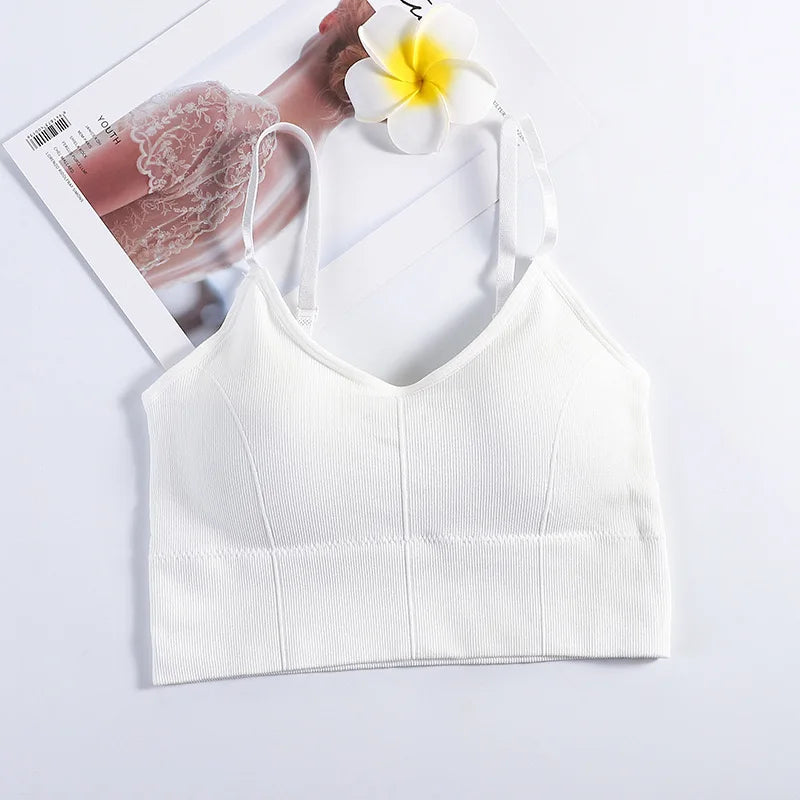 Ropa deportiva sin espalda para mujer, Sujetador deportivo para gimnasio, ropa interior sin costuras para mujer, correa ajustable para el hombro, chaleco de Yoga acolchado interior, Bralette